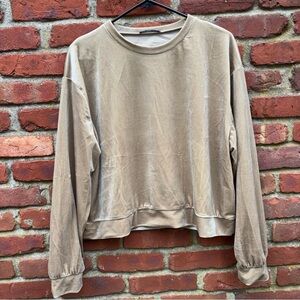 Zara Women’s Sweatshirt Velvet Light Khaki Size L
